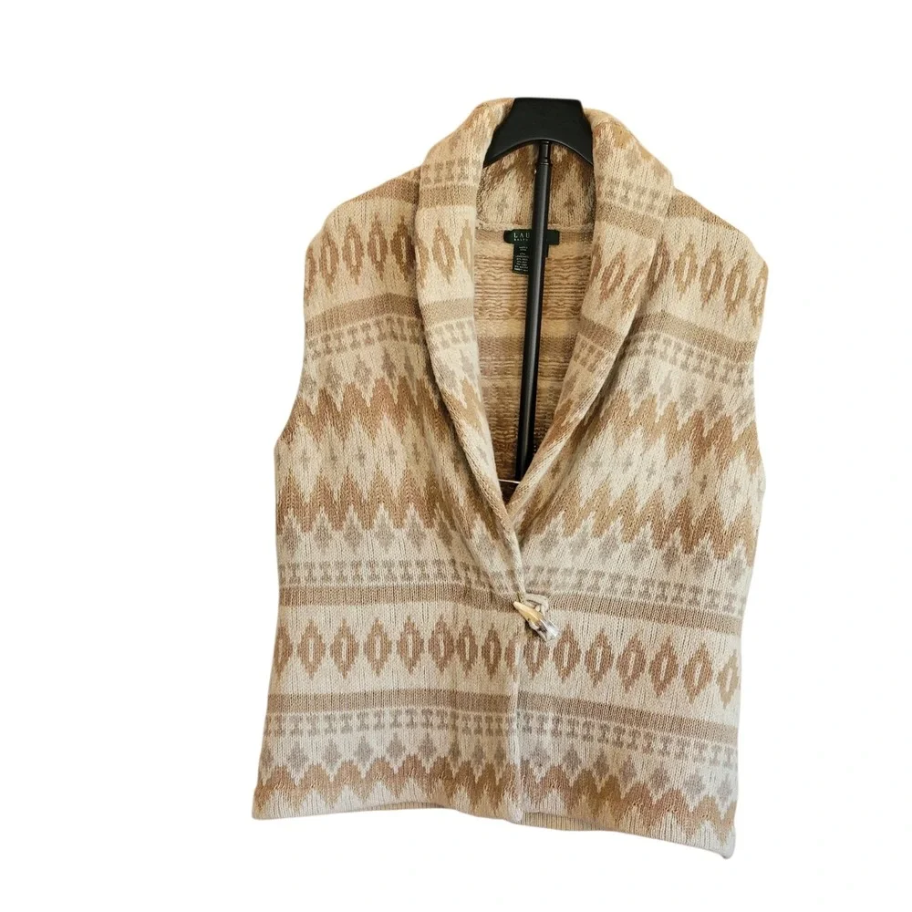 Lauren Ralph Lauren Southwest Toggle Shawl Collar Cardigan Lambswool Silk XL
